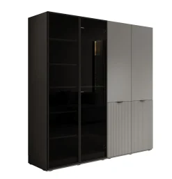 Shelton - Kledingkast 4-deurs van glas - Grijs - 202x51x200 cm