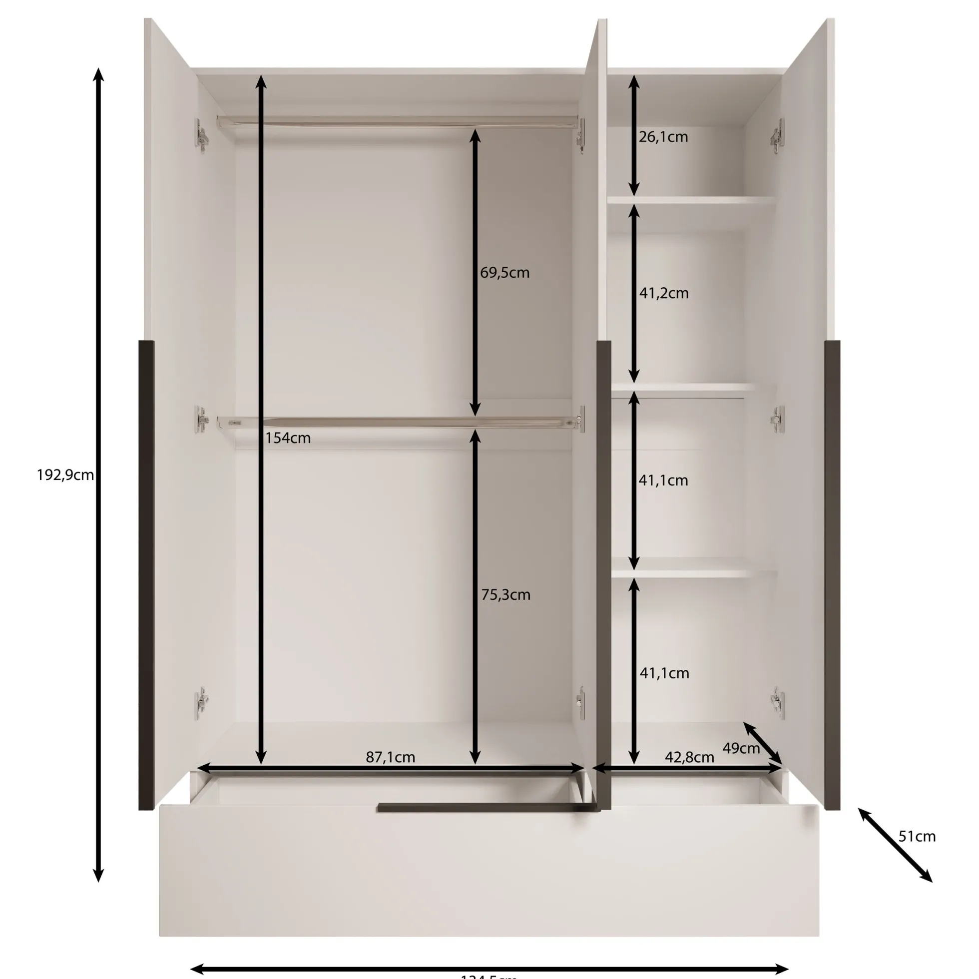 Skyer - Kledingkast 3-deurs - Beige - 135x51x193 cm