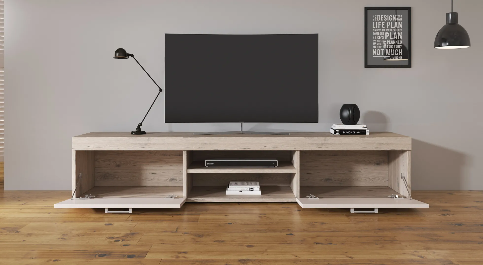 Slim - TV-Meubel - Creme/licht eiken - 200 cm