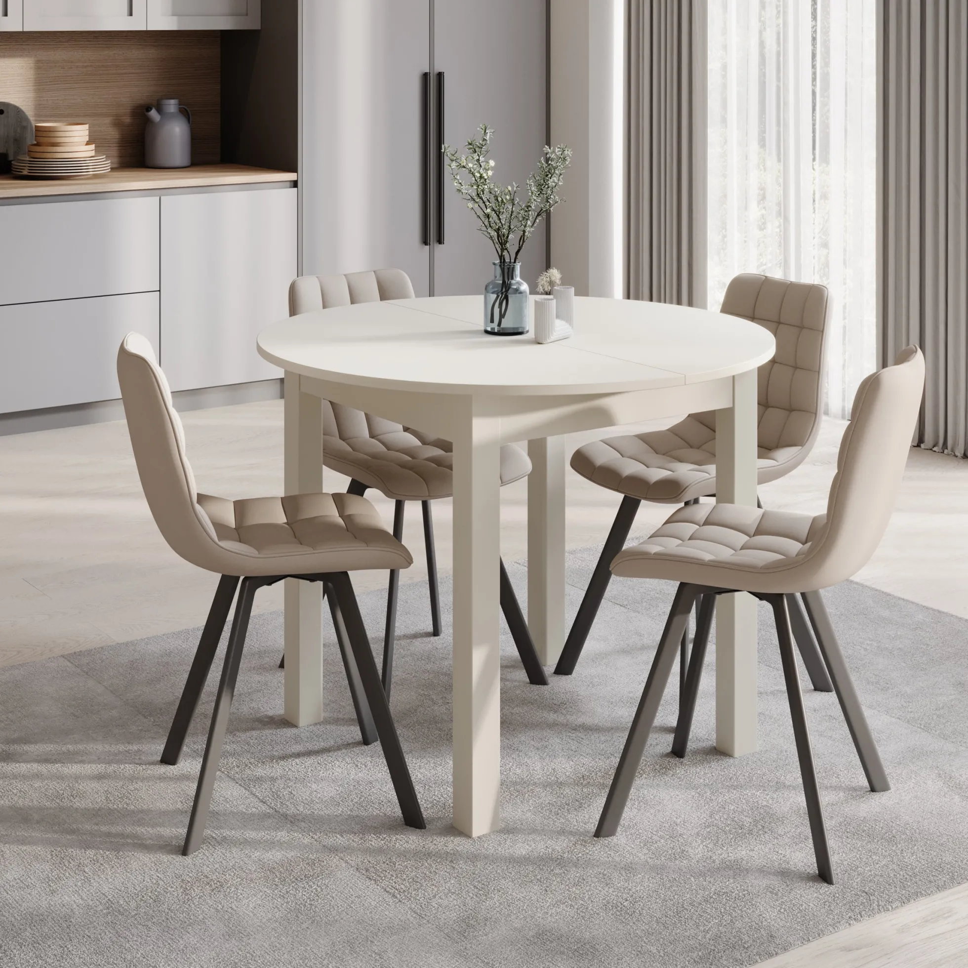South - Eetkamertafel - Uitschuifbaar - Beige - 100x100x76 cm