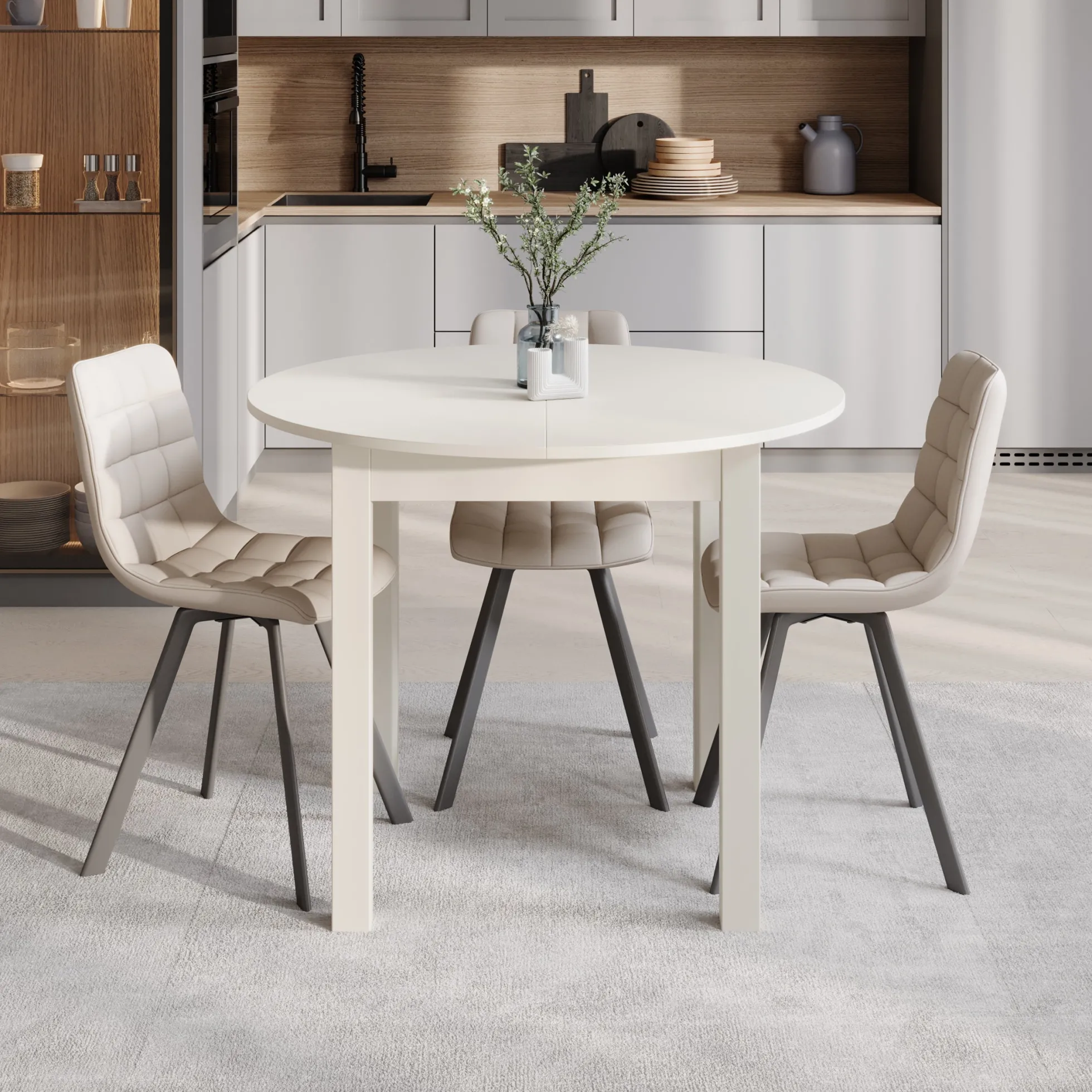 South - Eetkamertafel - Uitschuifbaar - Beige - 100x100x76 cm