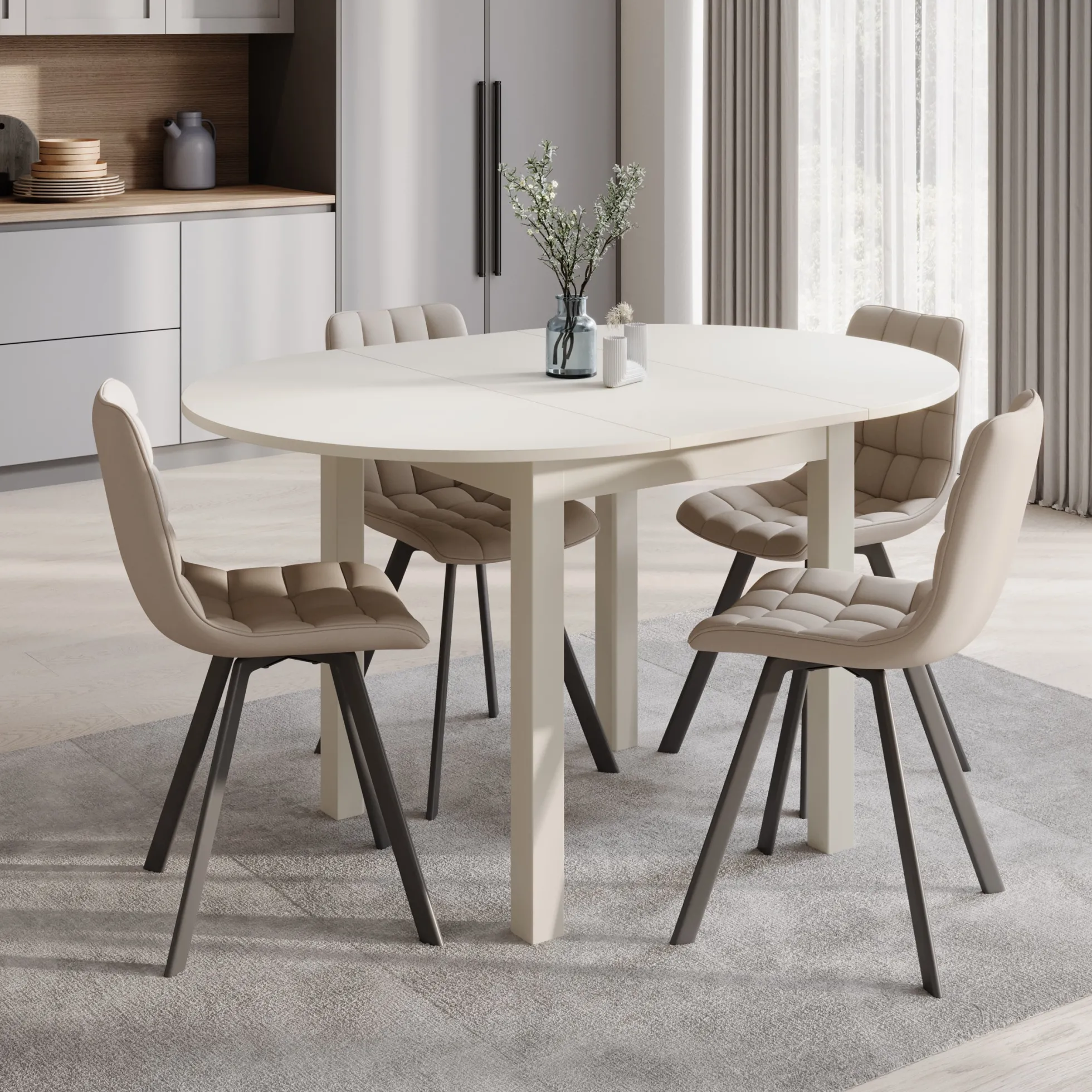 South - Eetkamertafel - Uitschuifbaar - Beige - 100x100x76 cm