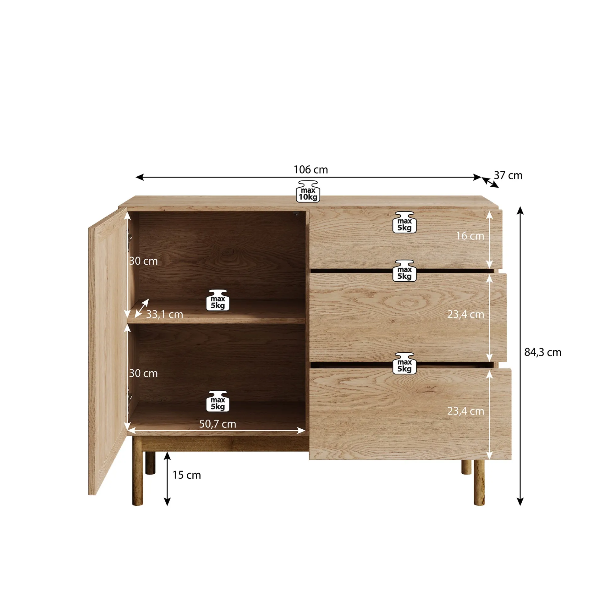 Storm 2 - Dressoir - Eiken - 106x37x84 cm
