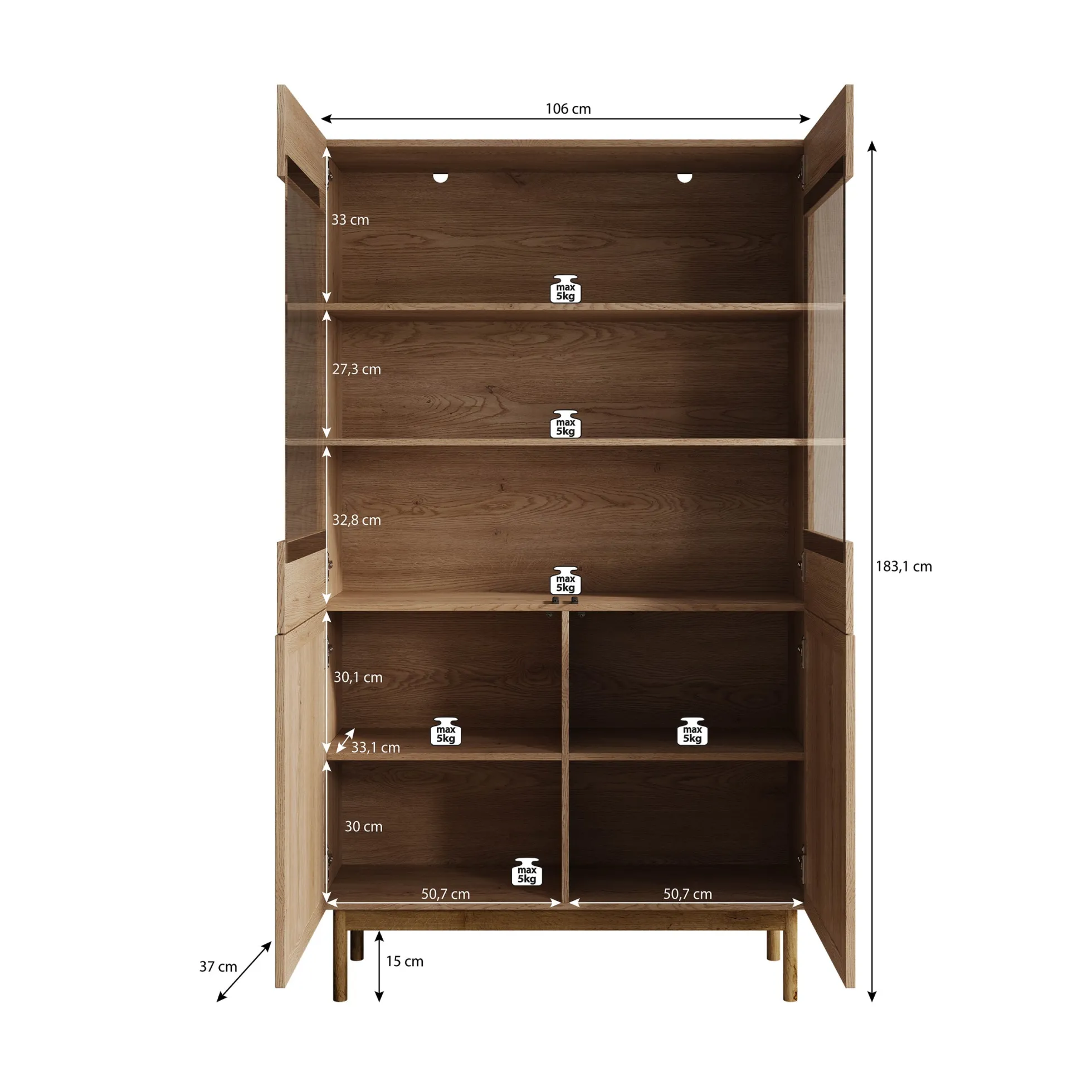 Storm - Vitrinekast - Eiken - 106x37x183 cm
