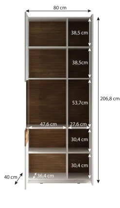 Sublime - Vitrinekast - Grijs/eiken - 80x40x207 cm