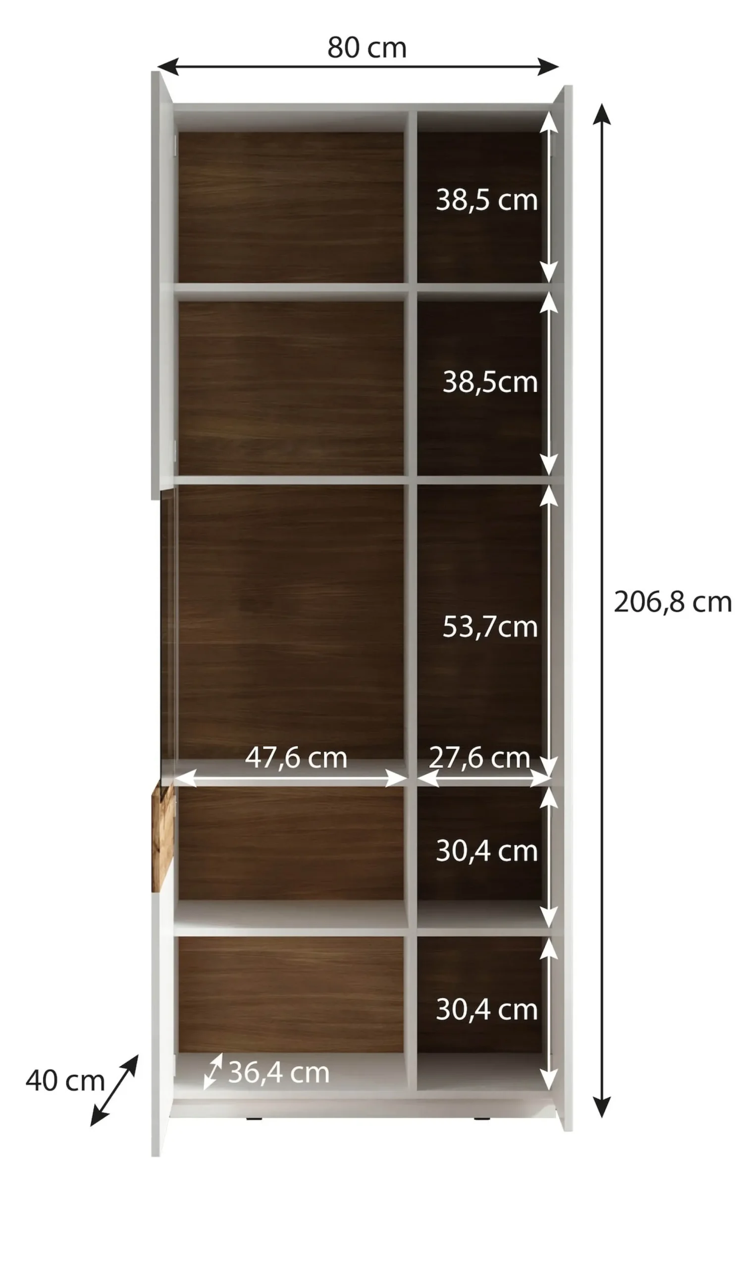Sublime - Vitrinekast - Grijs/eiken - 80x40x207 cm