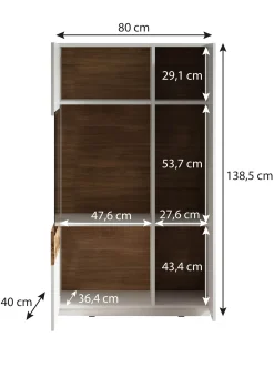 Sublime - Vitrinekast - Grijs/eiken - 80x40x138 cm