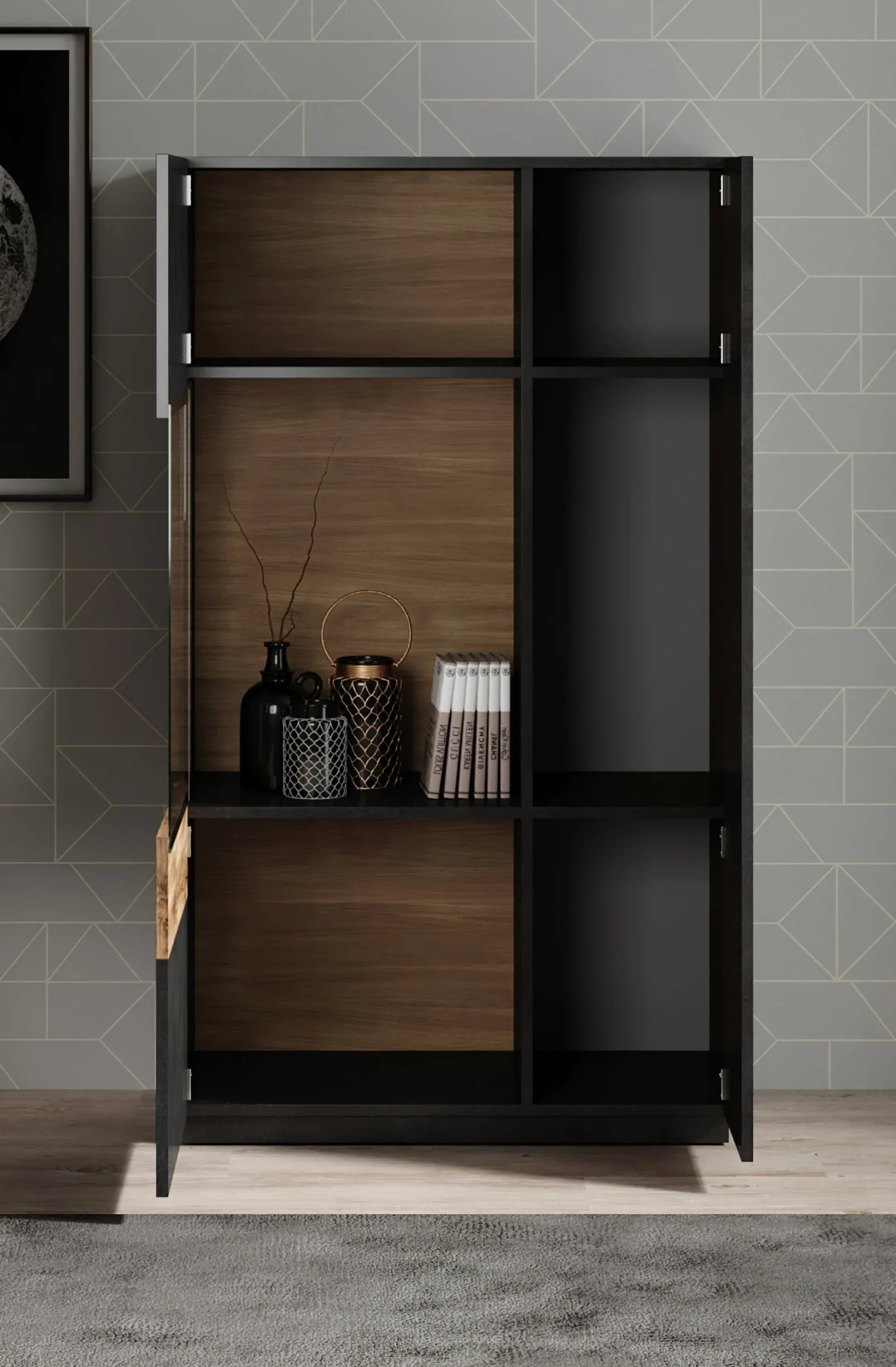 Sublime - Vitrinekast - Grijs/eiken - 80x40x138 cm