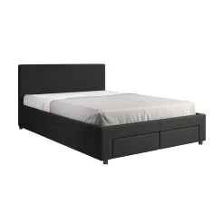 Suente - Tweepersoonsbed met 4 lades - Stof zwart - 140x200 cm