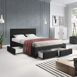 Suente - Tweepersoonsbed met 4 lades - Stof zwart - 140x200 cm
