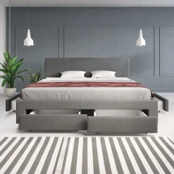 Suente - Tweepersoonsbed met 4 lades - Stof grijs - 180x200 cm