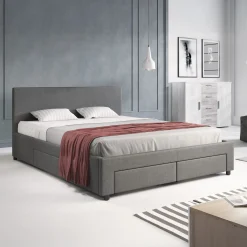 Suente - Tweepersoonsbed met 4 lades - Stof grijs - 180x200 cm