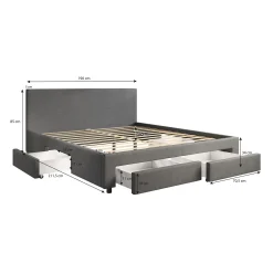 Suente - Tweepersoonsbed met 4 lades - Stof grijs - 180x200 cm