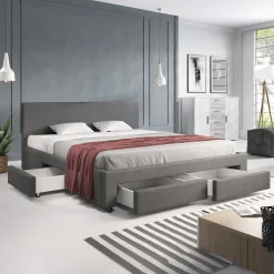 Suente - Tweepersoonsbed met 4 lades - Stof grijs - 180x200 cm