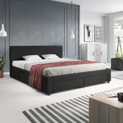 Suente - Tweepersoonsbed met 4 lades - Stof zwart - 180x200 cm