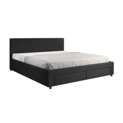 Suente - Tweepersoonsbed met 4 lades - Stof zwart - 180x200 cm