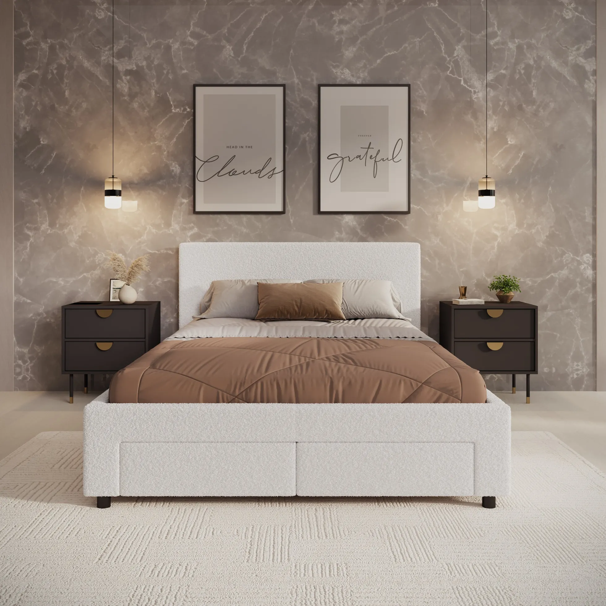 Suente - Tweepersoonsbed met 4 lades - Teddystof Wit - 140x200 cm