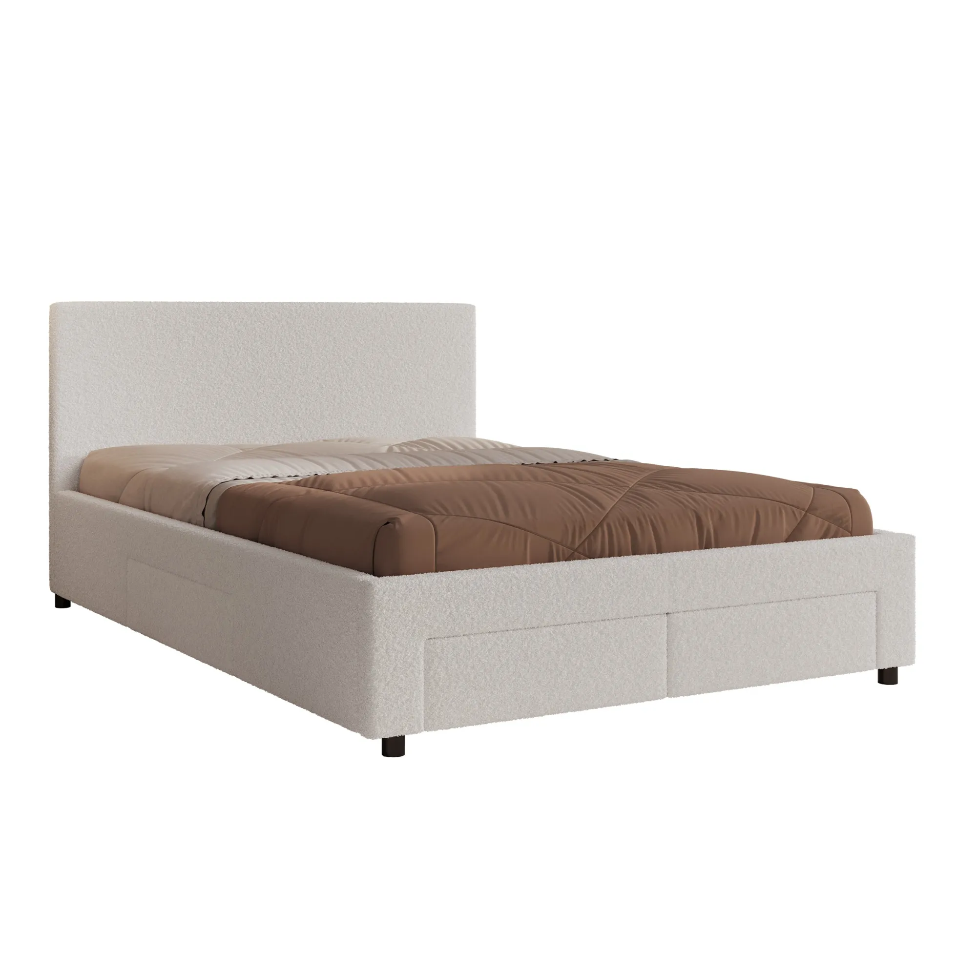 Suente - Tweepersoonsbed met 4 lades - Teddystof Wit - 140x200 cm