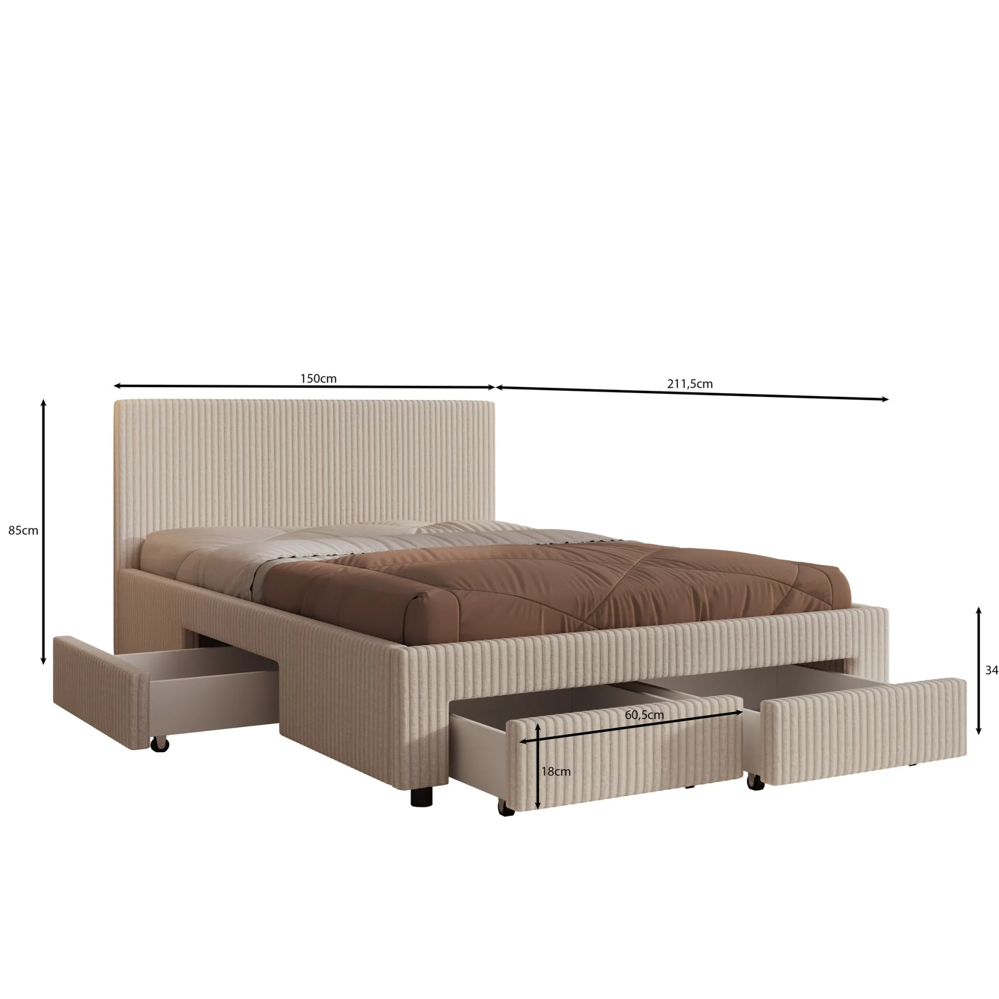 Suente - Tweepersoonsbed met 4 lades - Teddystof Wit - 140x200 cm