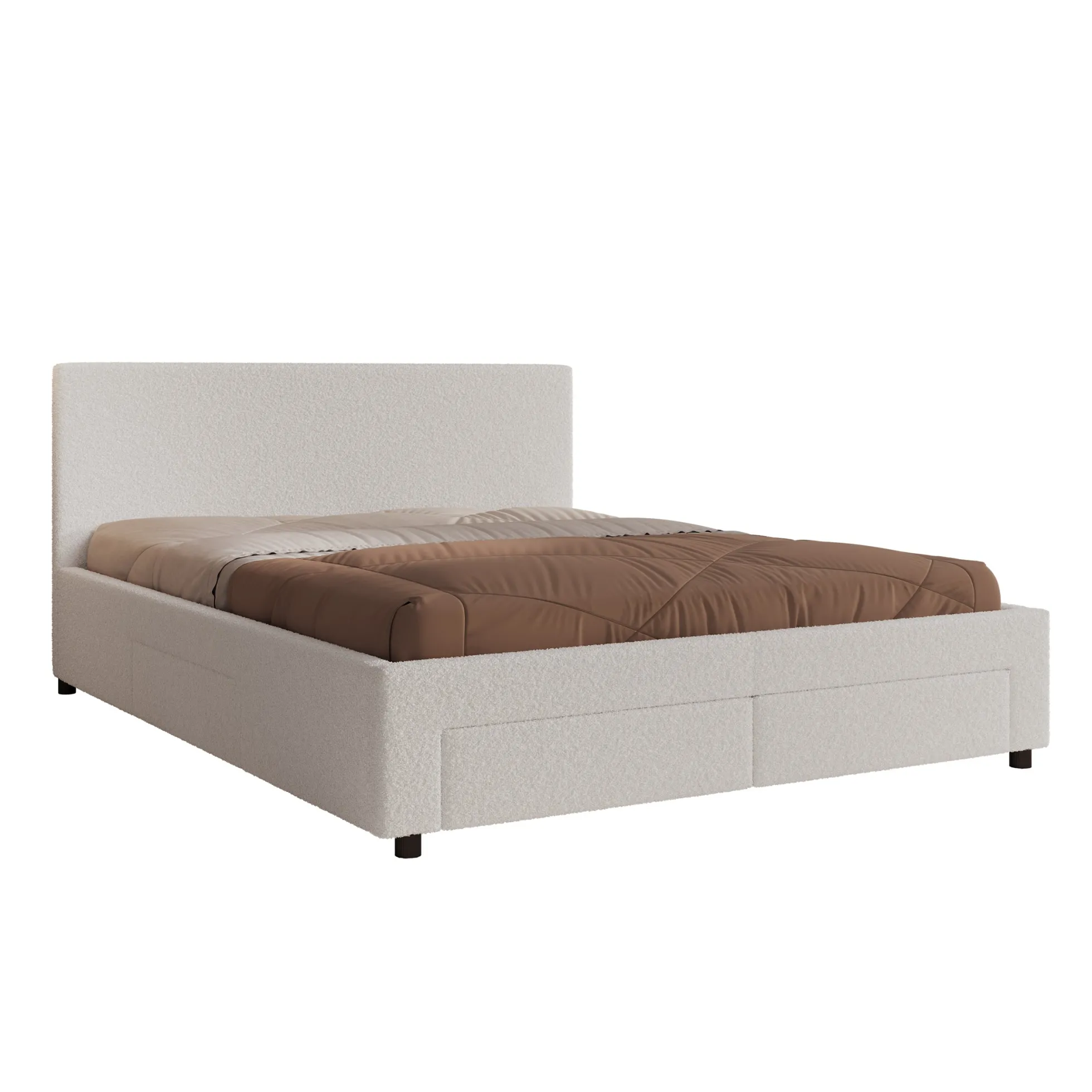 Suente - Tweepersoonsbed met 4 lades - Teddystof Wit - 160x200 cm