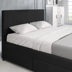 Suente - Tweepersoonsbed met 4 lades - Stof zwart - 160x200 cm