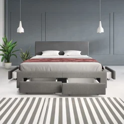 Suente - Tweepersoonsbed met 4 lades - Stof grijs - 160x200 cm