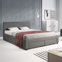 Suente - Tweepersoonsbed met 4 lades - Stof grijs - 160x200 cm