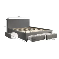 Suente - Tweepersoonsbed met 4 lades - Stof grijs - 160x200 cm