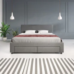 Suente - Tweepersoonsbed met 4 lades - Stof grijs - 160x200 cm