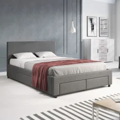 Suente - Tweepersoonsbed met 4 lades - Stof grijs - 140x200 cm