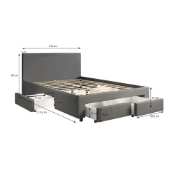 Suente - Tweepersoonsbed met 4 lades - Stof grijs - 140x200 cm