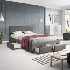 Suente - Tweepersoonsbed met 4 lades - Stof grijs - 140x200 cm
