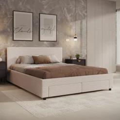 Suente - Tweepersoonsbed met 4 lades - Ribstof beige - 160x200 cm