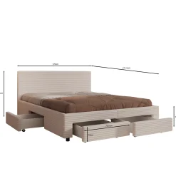 Suente - Tweepersoonsbed met 4 lades - Ribstof beige - 160x200 cm
