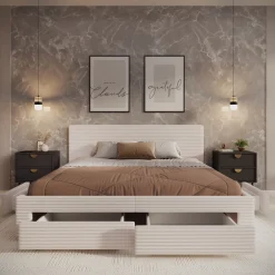 Suente - Tweepersoonsbed met 4 lades - Ribstof beige - 180x200 cm