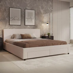 Suente - Tweepersoonsbed met 4 lades - Ribstof beige - 180x200 cm