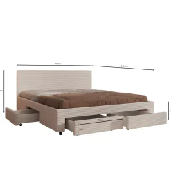 Suente - Tweepersoonsbed met 4 lades - Ribstof beige - 180x200 cm