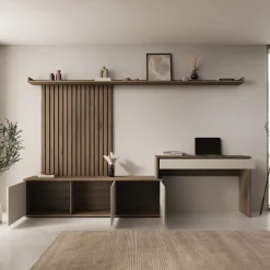 Sundra - Wandmeubel met bureau - Beige/Eiken - 300x42x190 cm