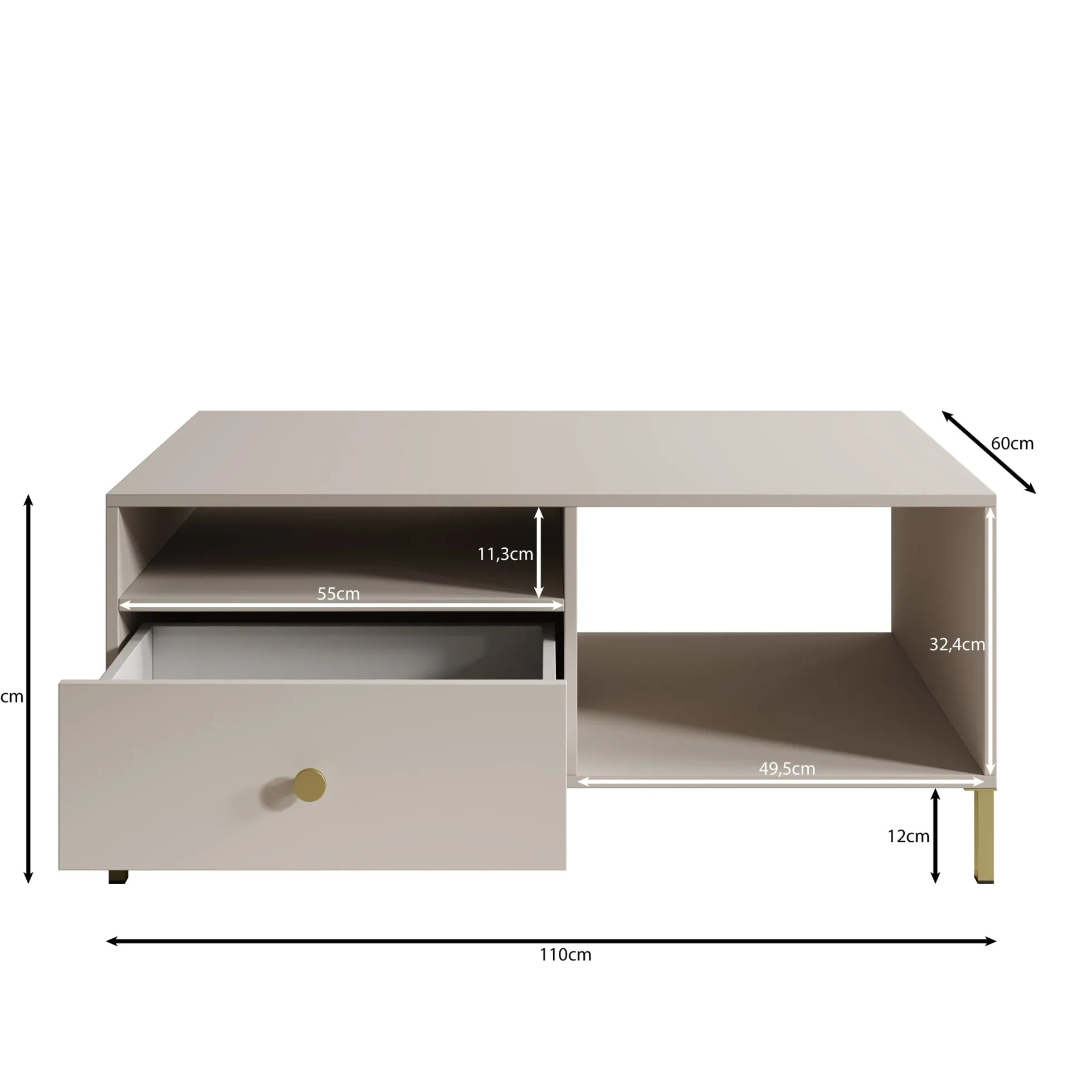 Syran - Salontafel - Beige - 110x60x48 cm