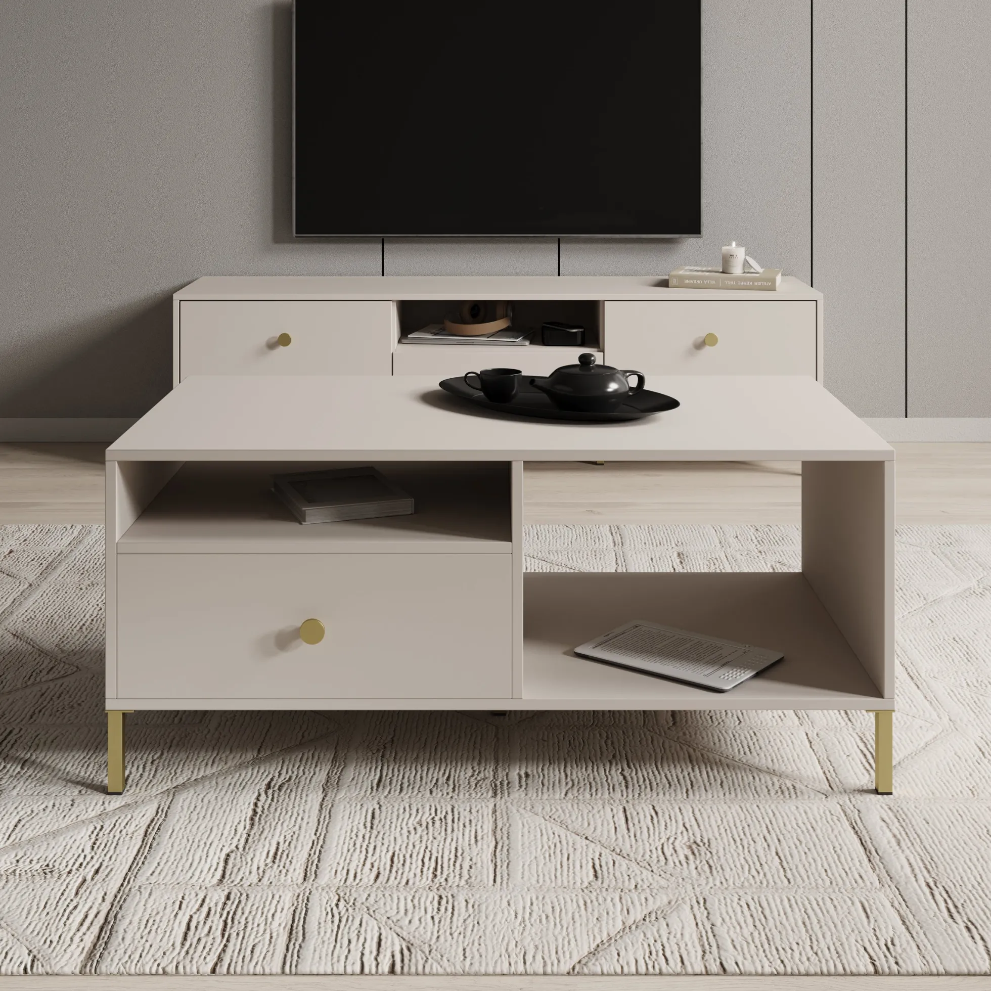 Syran - Salontafel - Beige - 110x60x48 cm