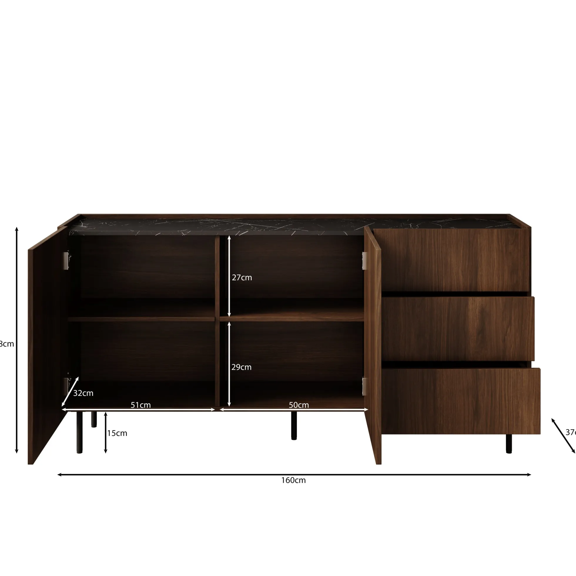 Tahiti - Dressoir - Donker eiken - 160x37x78 cm