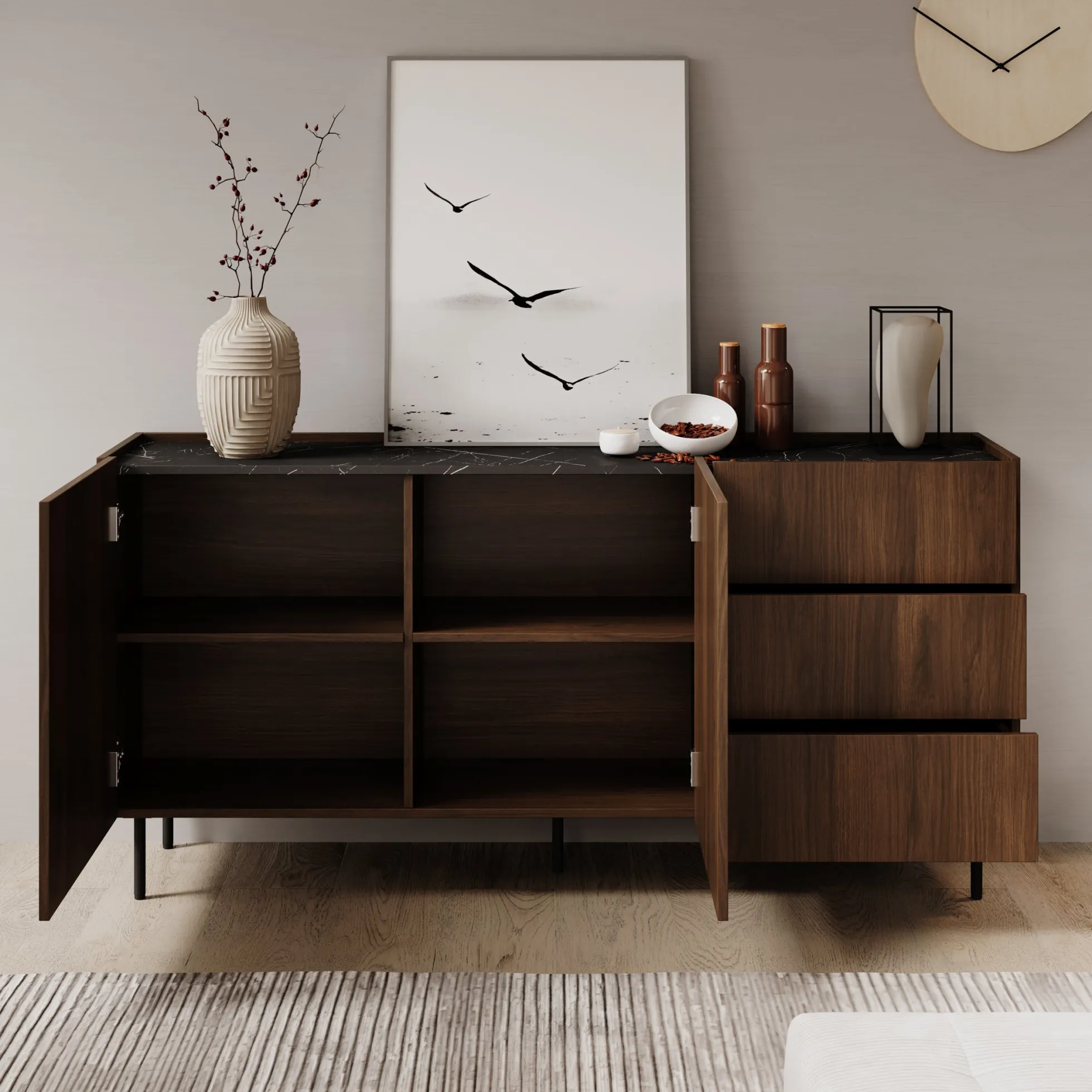 Tahiti - Dressoir - Donker eiken - 160x37x78 cm