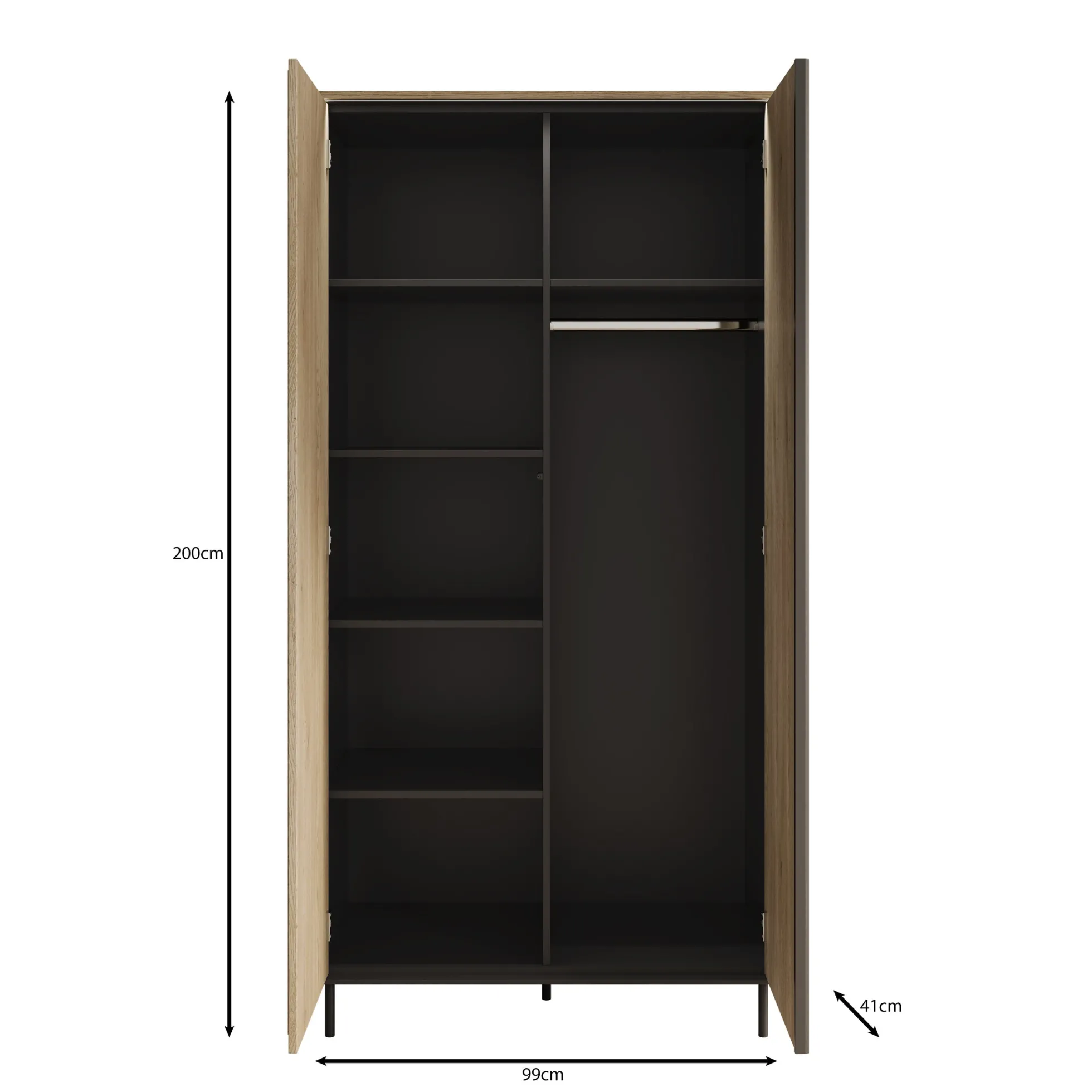 Tarello - Kledingkast 2 deurs - Eikenpatroon - 99x55x200 cm