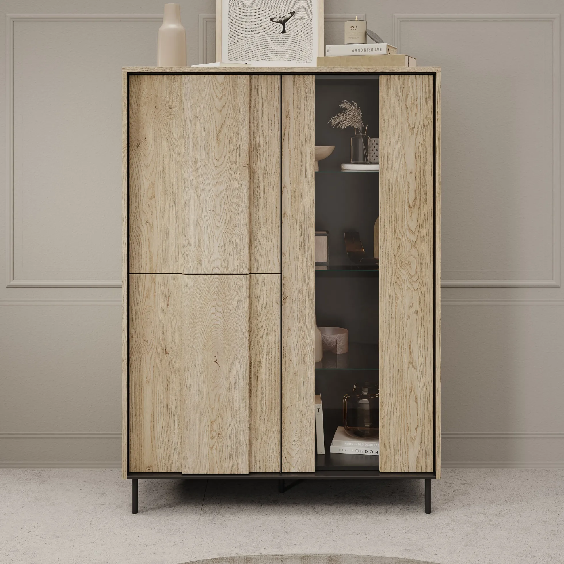 Tarello - Vitrinekast - Eikenpatroon - 99x41x140 cm