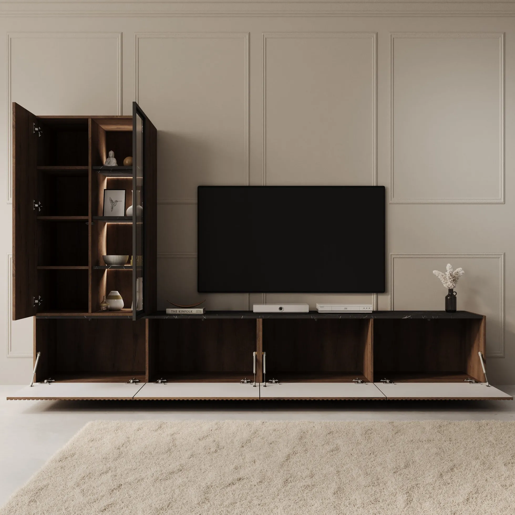 Taro - Wandmeubel - Donker eikenpatroon - 260x41x158 cm