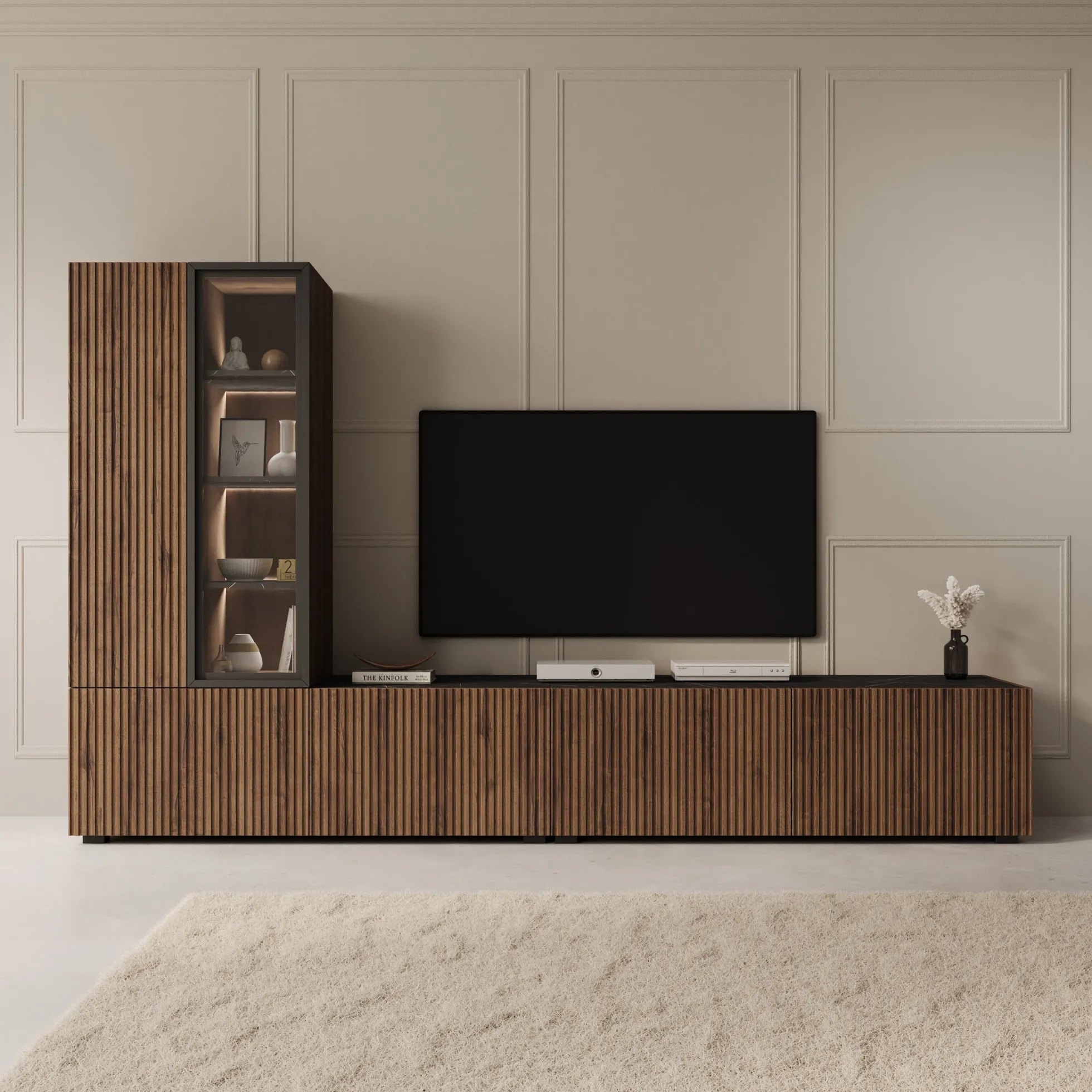 Taro - Wandmeubel - Donker eikenpatroon - 260x41x158 cm