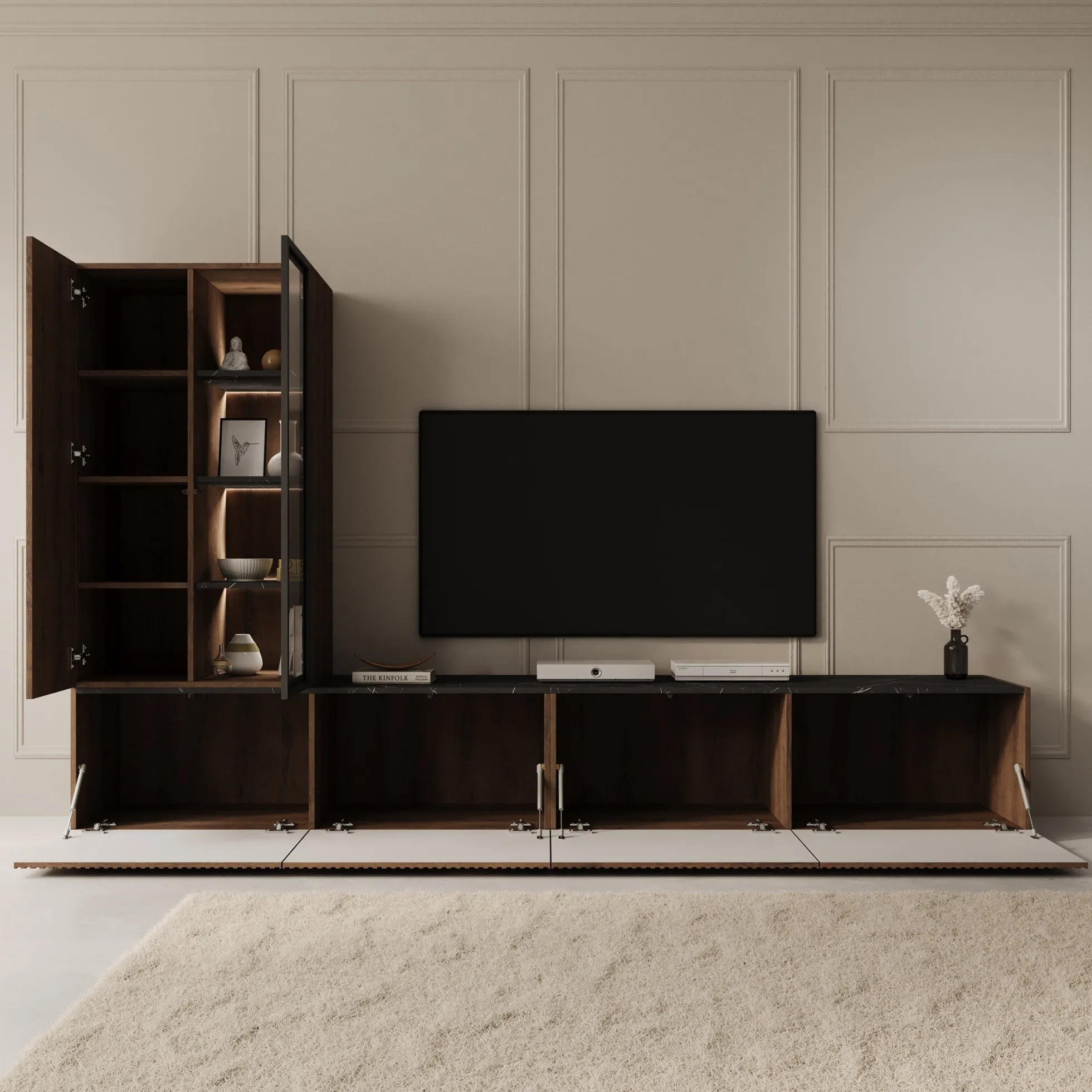 Taro - Wandmeubel - Donker eikenpatroon - 260x41x158 cm