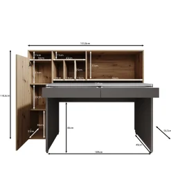 Taroa - Bureau - Eikenpatroon/Grijs - 154x55x119 cm