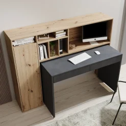 Taroa - Bureau - Eikenpatroon/Grijs - 154x55x119 cm