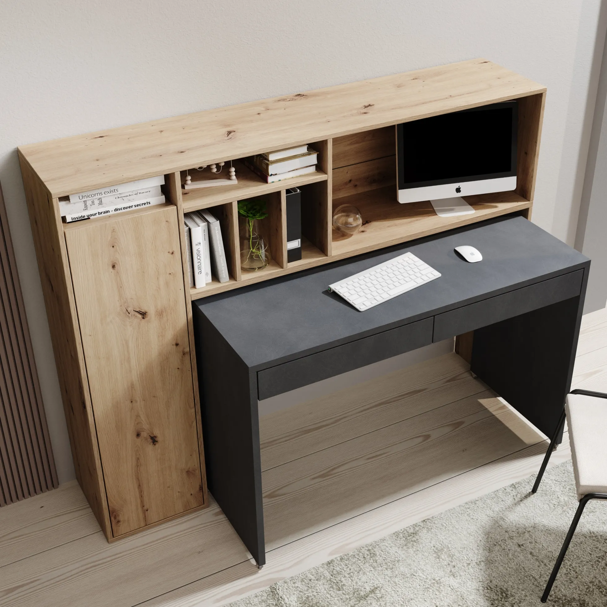 Taroa - Bureau - Eikenpatroon/Grijs - 154x55x119 cm